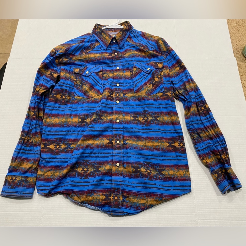 Vintage Panhandle Rough Stock Mens pearl snap 100% cotton Large Western Shirt